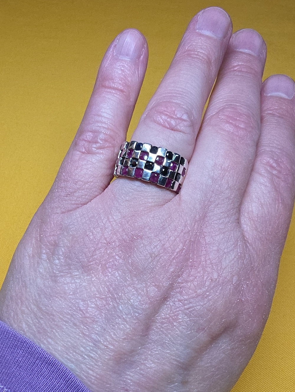 Vintage 925 Sterling Ring ▪︎ Checkerboard Pattern ▪︎ Rubies & Sapphires